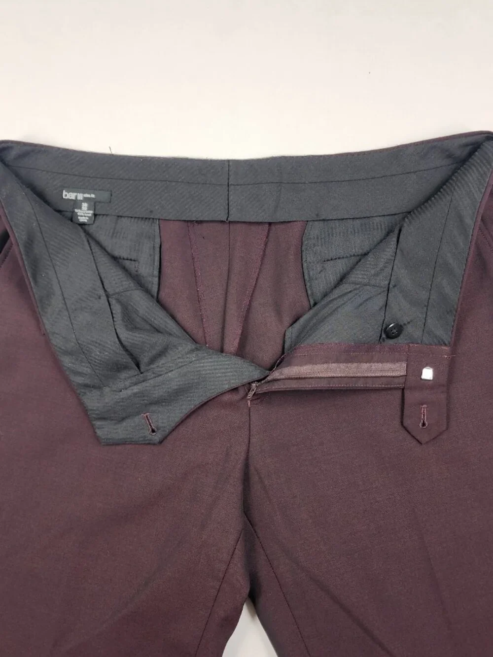 Bar III Mens 38x30 Burgundy Wool Blend Slim Fit Modern Minimalist Dress Pants EX